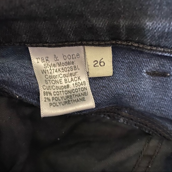 Rag & Bone High Waisted Skinny Jeans Dark Denim Wash in Stone Black - Picture 9 of 9